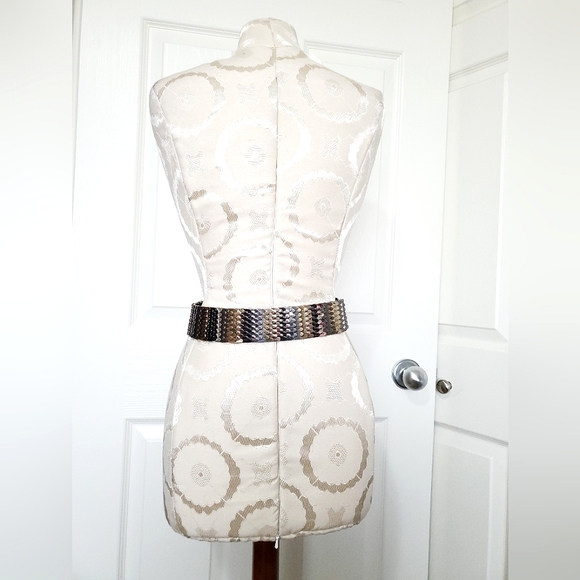 BCBG Maxazria metallic stretch waist belt S gold bronze silver metal scales - Picture 4 of 16